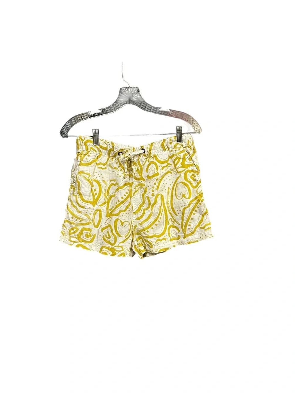 C&C California Linen Shorts Women M White Yellow Paisley Pull On Beach Boho